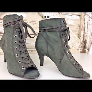 Ash Iggy Gray Leather Lace Open Toe Booties Sz. 8